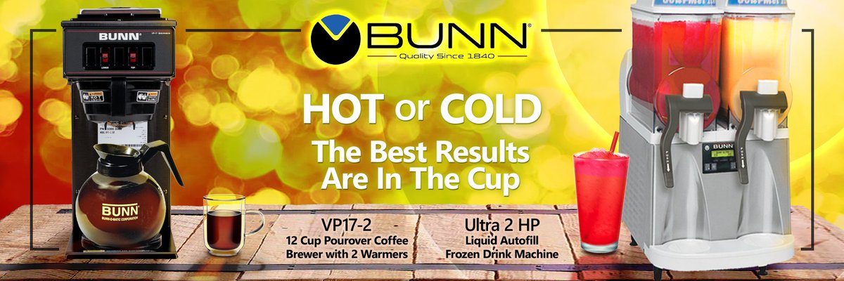 BramaINC's tweet photo. BUNN: VP17-2 Coffee Brewer https://t.co/ZMU9qFLE1g - or - Ultra 2 HP Frozen Drink Machine https://t.co/g22g6U8GQs https://t.co/ydS3MDCBeY