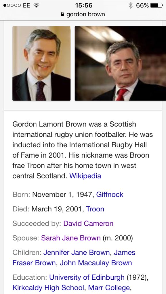 Tech_Gamer15's tweet image. Didn&apos;t know Gordon Brown was a rugby player and dead. @google you may want to fix this lol. @OfficeGSBrown #fail