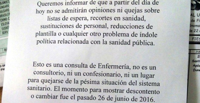 publico_es's tweet photo. El aviso sobre el #26J en las consultas de enfermería que se ha vuelto un fenómeno viral
https://t.co/EPq0hrqY97 https://t.co/DBJWbaLx9F