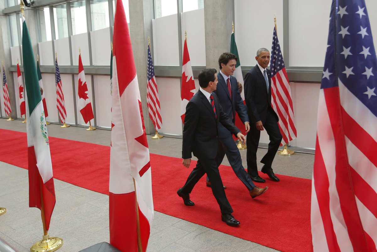 JustinTrudeau's tweet photo. Welcoming our friends and partners to start the North American Leaders Summit. #NALS2016 https://t.co/n46Z2753MJ