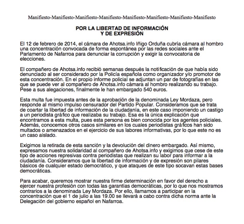 AhotsaInfo's tweet image. PERIODISTA! Manifiesto para denunciar multa a miembro de @AhotsaInfo. Adhierete en ahotsabehardugu@gmail.com