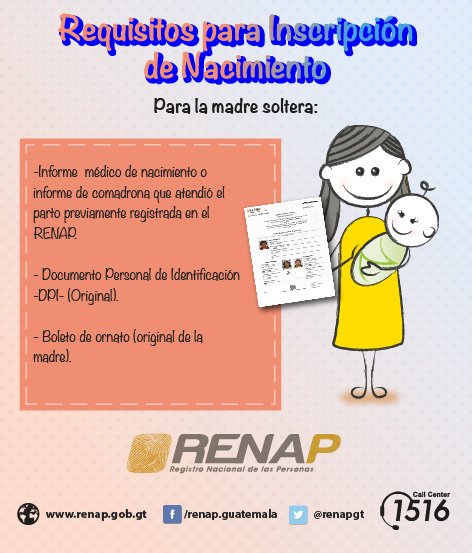 renapgt's tweet photo. Conoce los requisitos de inscripción de nacimiento, más información en: https://t.co/894SEd8NRa https://t.co/LTH5pa358y