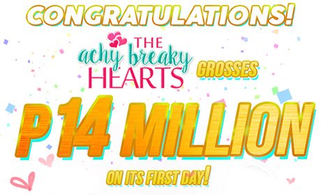 StarCinema's tweet photo. Congratulations, #TeamTheAchyBreakyHearts! #BreakoutBoxOfficeTrio READ HERE: https://t.co/i5IWgTS3ub https://t.co/iWozQfHE2t