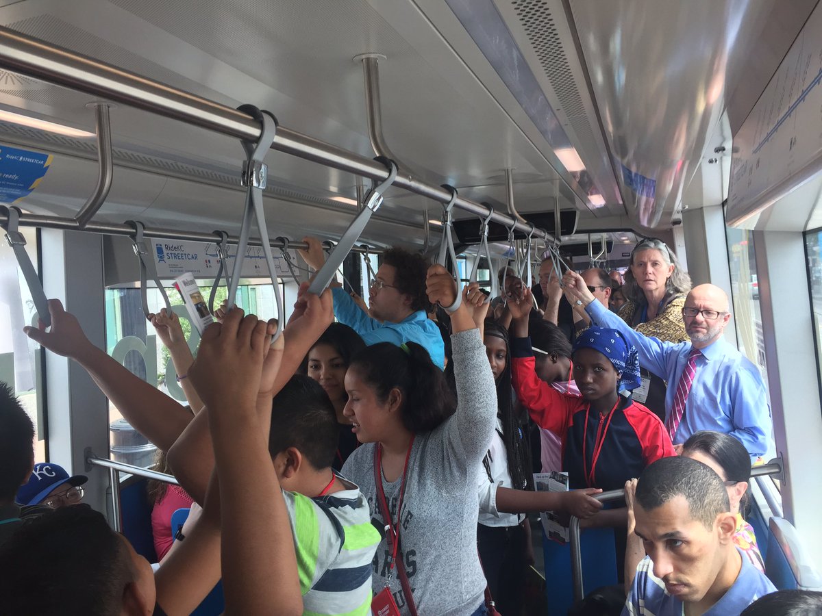 TomGerend's tweet photo. #NLCKC is getting the full #kcstreetcar experience, crowd included!! https://t.co/763FtcVAOc