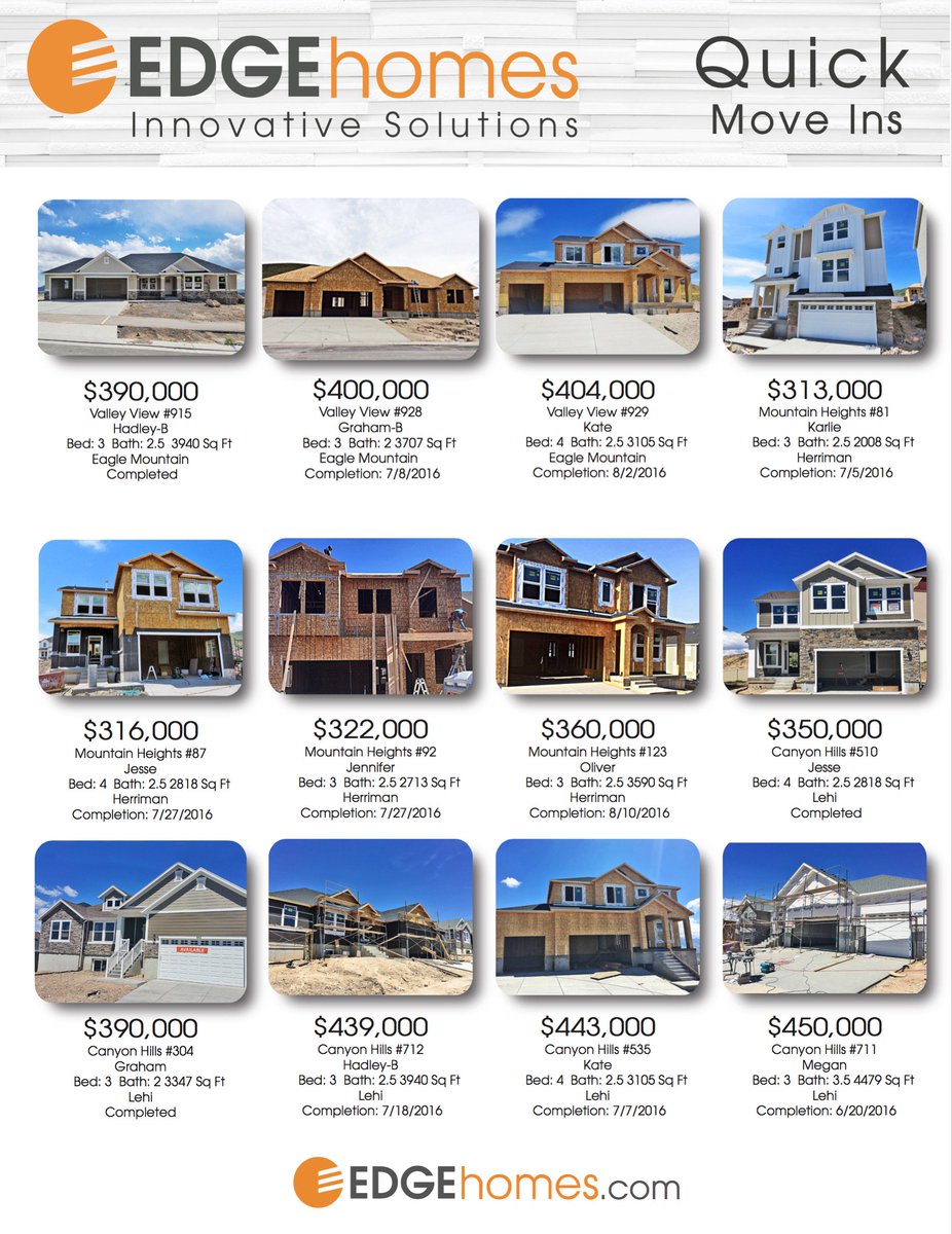 EDGEhomesUT's tweet photo. Some #quickmoveins we are loving! Check out all of our amazing #moveinready homes here: https://t.co/cTDv2wdt4X https://t.co/cCkrLP6r1l