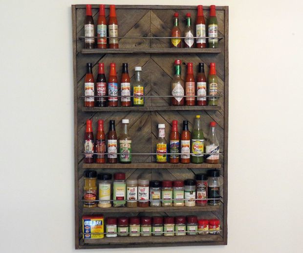 instructables's tweet image. Spice &amp;amp; Hot Sauce Rack From a Pallet bit.ly/1X5a4HN