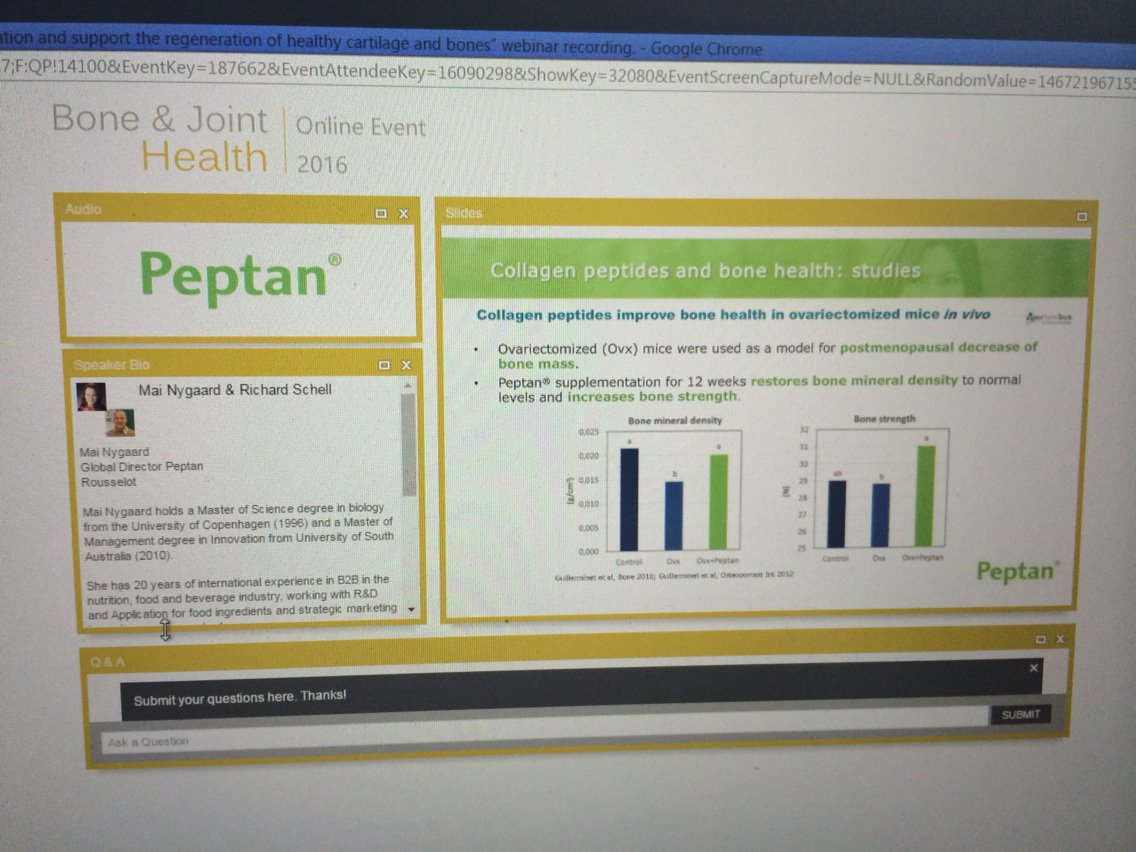 Following webinar on #Peptan #Collagen. Interesting study results!
