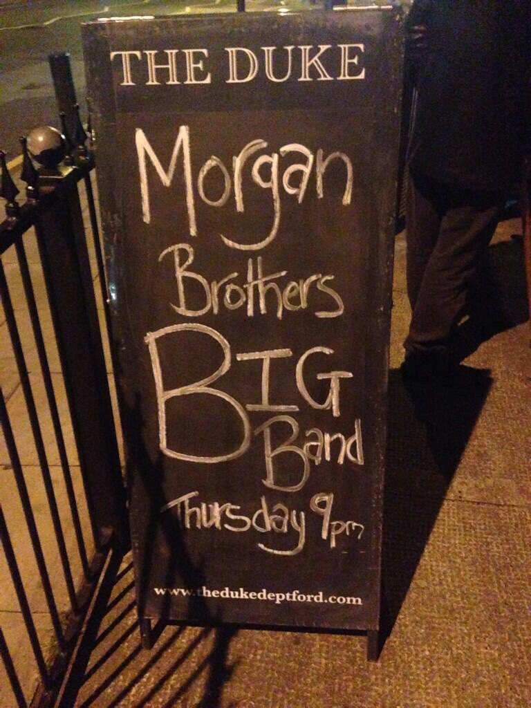 MorganBrosBand's tweet photo. Catch us @TheDukeDeptford tomorrow from 9! #bigband #80spop #livemusic #deptford #whatson #jazzhands #swing https://t.co/s25yA7FoBh