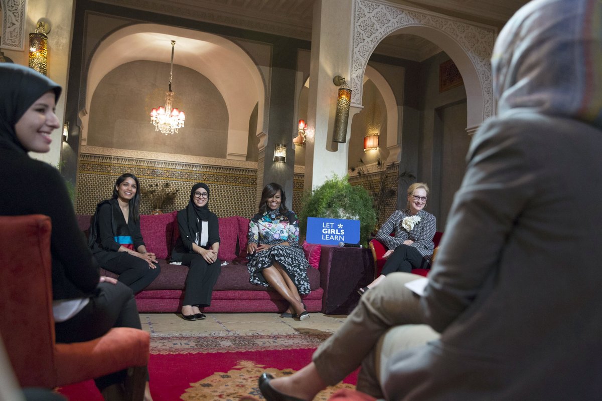 FLOTUS44's tweet image. Day 3: See what the First Lady was up to in Marrakech, Morocco → go.wh.gov/HgV4FJ #LetGirlsLearn