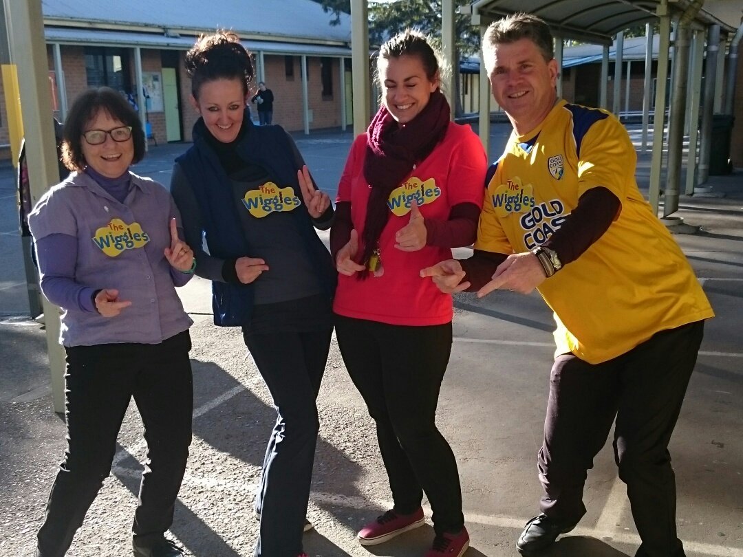 Teachers dressed as celebrities, supporting the yr6 fundraiser for their end-of-year graduation #anyexcusetodressup