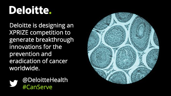 DeloitteHealth's tweet photo. To encourage innovation in cancer research, we are excited to design an XPRIZE: https://t.co/yWRHsRgxM8 #CanServe https://t.co/iJ97ACgFrp