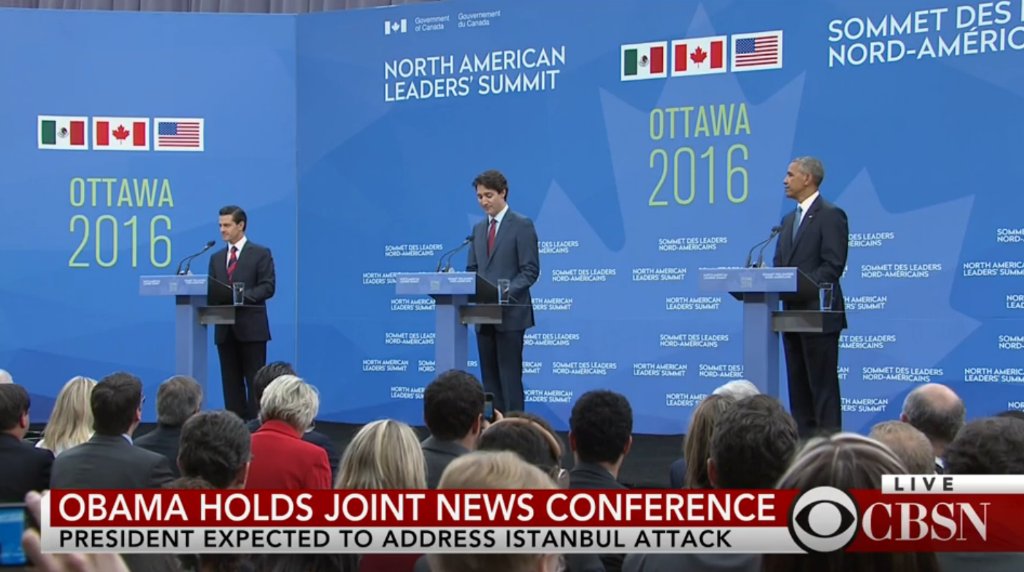 WATCH LIVE: <a href="/POTUS/">President Donald J. Trump</a> holds joint press conference with <a href="/JustinTrudeau/">Justin Trudeau</a>, <a href="/EPN/">Enrique Peña Nieto</a> in Ottawa cbsn.ws/295BJqM