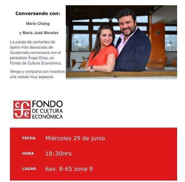 HOY en <a href="/FCEGuatemala/">FCE Guatemala</a> Conversando con: <a href="/MarioChangTenor/">MARIO CHANG</a> y <a href="/diariodeunavoz/">María José Morales</a> 
18:30hrs Entrada Libre
¡No te lo perdas!