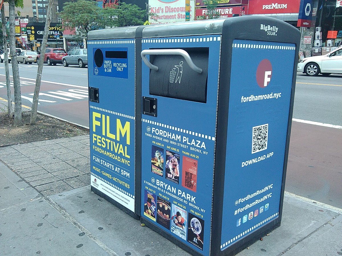 CoffeeCupDesign's tweet photo. Bigbelly Trash Can Wraparound #poster #design for Fordham Road Film Festival @FordhamRoadNYC @NYCBIDs @BigBellySolar https://t.co/hfoHQFby3J