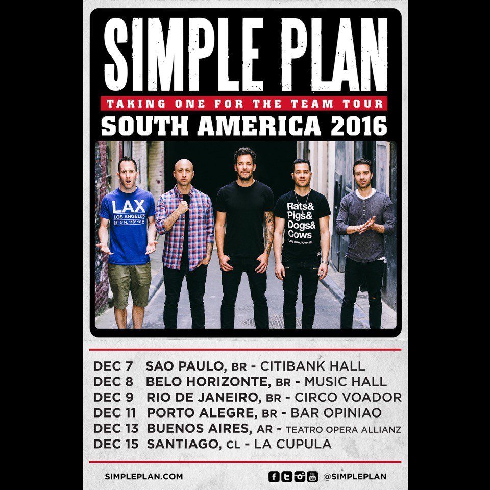 simpleplan's tweet photo. So excited to see you, South America. More dates are being announced soon so stay tuned....#TeamSPTour https://t.co/8OVRDk9yZQ