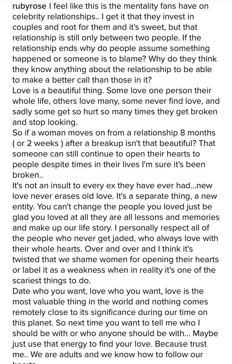 TSwiftNZ's tweet photo. Ruby Rose's insta post in defense of celebrity relationships and not shaming women is something everyone should read https://t.co/15DUIIzRia