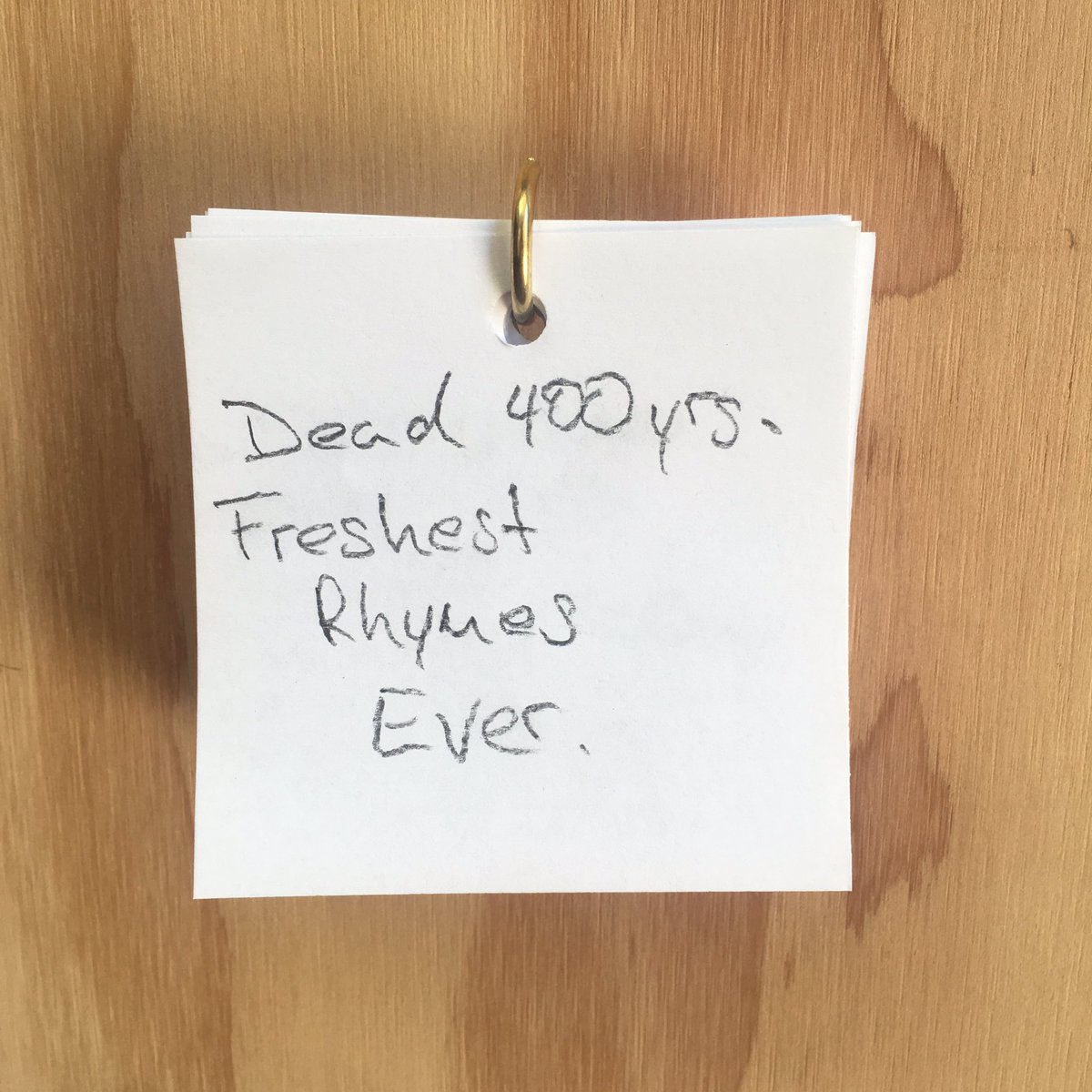 SDPublicLibrary's tweet photo. "Dead 400 yrs - Freshest Rhymes Ever." How is #Shakespeare relevant to you? #MySHX400 #FirstFolioSD #SHX400 https://t.co/A0LHnNHcnT