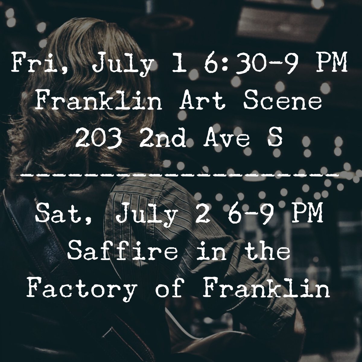 mitchtorrence's tweet photo. Great weekend in store! Friday performing at the #FranklinArtScene and Saturday at the beautiful @SaffireFranklin ! https://t.co/IImSy8Cphc