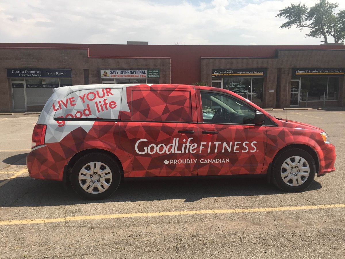 SigGraphics's tweet photo. The @GoodLifeFitness summer events Van is looking sharp! #siggyinstallers #vehicledecals #goodlifefitness #design https://t.co/3OK68GBriB