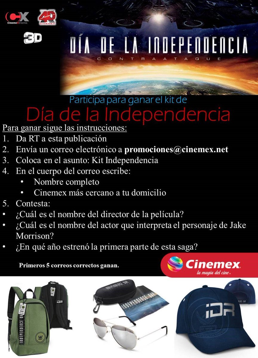 Cinemex's tweet photo. ¡Sigue las instrucciones para ganarte este kit de #DíaDeLaIndependencia! https://t.co/5H5QS8I1Ht