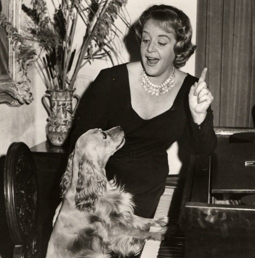 MetOperaGuild's tweet photo. We love this photo of soprano Eleanor Steber and her cocker spaniel Paco. He looks like a great student! #MetPets https://t.co/Pm5eNLNC7F