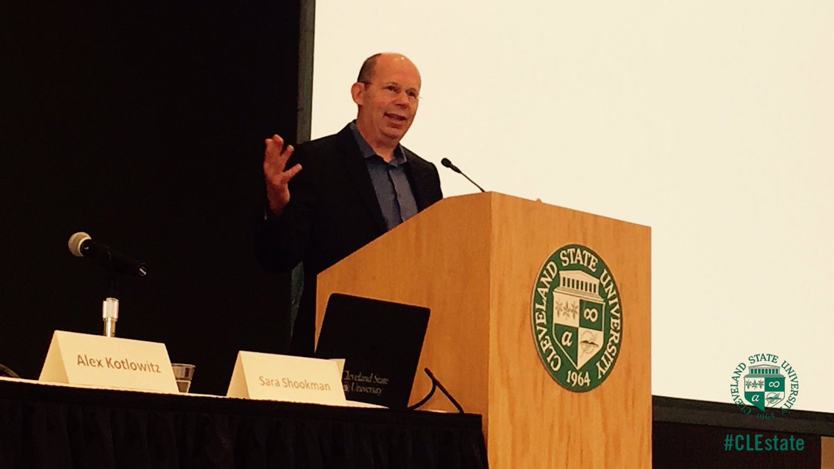 CLE_State's tweet photo. Journalist Alex Kotlowitz talks about what it takes to build a community amidst poverty. #CSULevinForum #CLEstate https://t.co/7QrWIugzOS