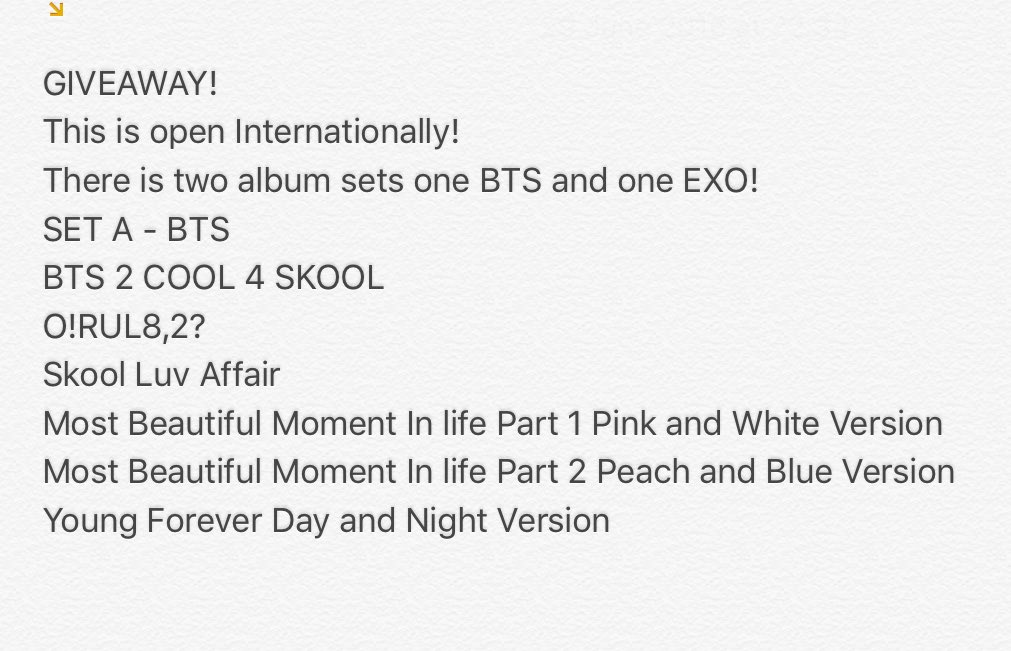 BBH_KilledMe's tweet photo. BTS AND EXO ALBUM GIVEAWAY!! ❤️ #BTS #EXO https://t.co/5rENMko1de