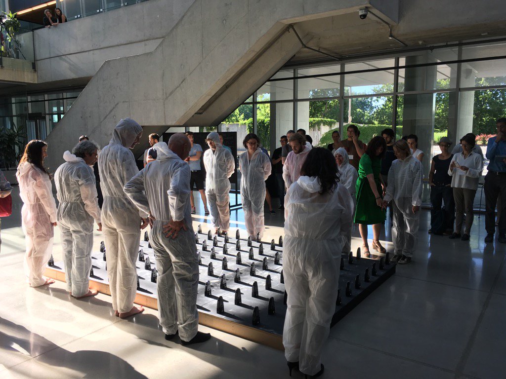 AdamFrank4's tweet photo. The pre-banquet entertainment at Time in Cosmology conference. Those are metronomes. https://t.co/dfW54I2FfR