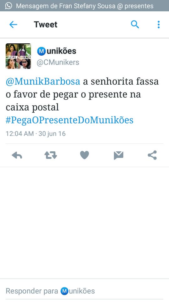 Vitoria72154282's tweet photo. Pega presente  minha bicinha #PegaOPresenteDoMunikoesEDoDeixaArde @MunikBarbosa  @CMunikers https://t.co/Vcn2Zw2era