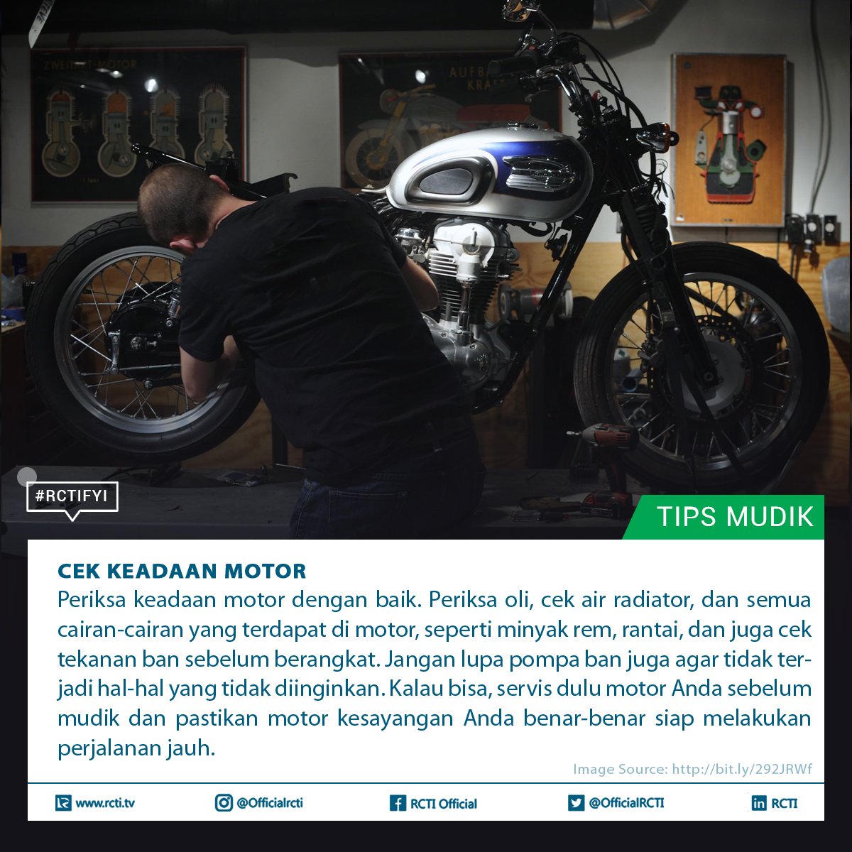 Bagi kalian yang ingin mudik menggunakan sepeda motor, mungkin #TipsMudikRCTI bisa sedikit membantu.