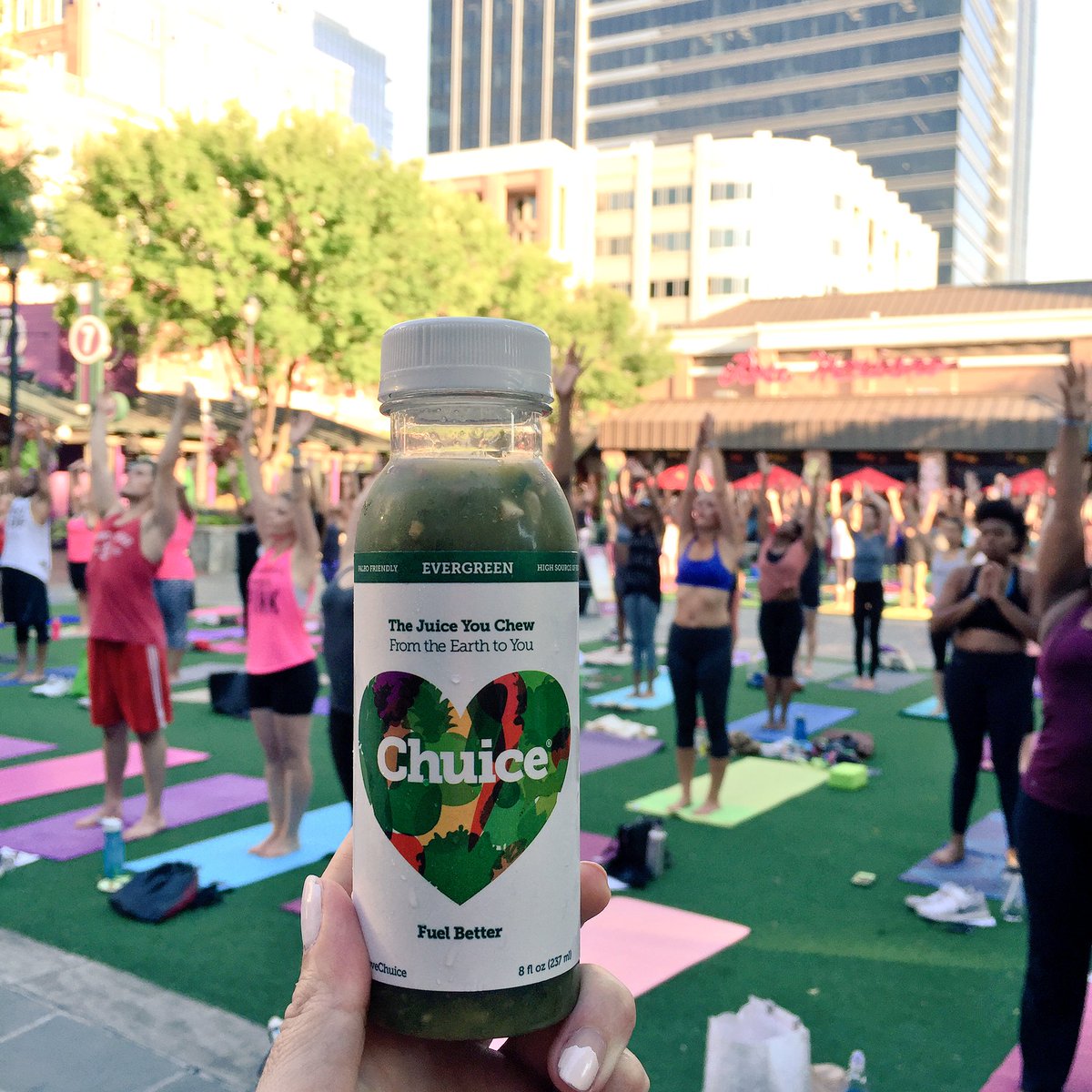LoveChuice's tweet photo. After this HOT yoga, they needed some cold #Chuice! Thanks @AthletaAtlantic @AtlanticStation! #WellnessWednesday https://t.co/yzEehwurC3