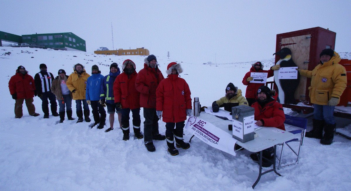 AusElectoralCom's tweet photo. #ausvotes in Antarctica. Not all polling places are quite this scenic... https://t.co/08TjWQVTpZ