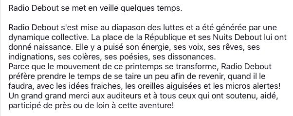 radio_debout's tweet photo. Radio debout, radio éphémère et indépendante se met en veille. https://t.co/lXqXfpMiPL
