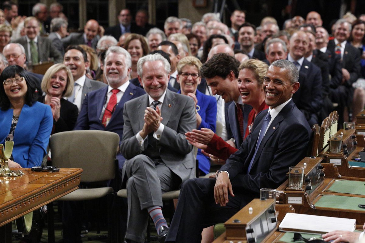 JustinTrudeau's tweet photo. Thank you, Barack, for your steadfast &amp; inspiring address tonight. It was our honour to host you in Parliament. https://t.co/1tB6Q8chrl