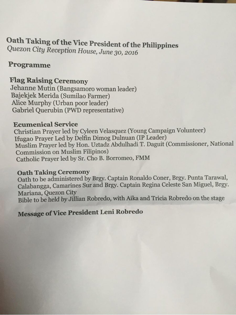 Cnn Philippines On Twitter Program For Leni Robredo S Inauguration Annaesta Theoath