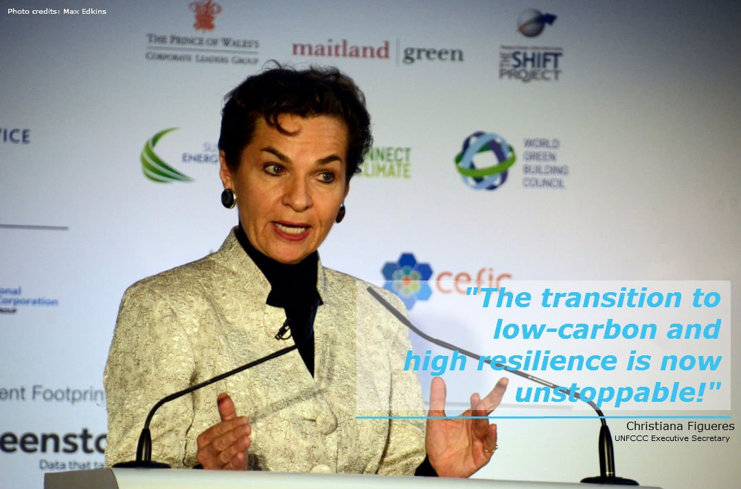 #QuoteOftheDay -"Transition to low-carbon &amp; high resilience is now unstoppable" <a href="/CFigueres/">Christiana Figueres</a> @ #BusinessClimate Summit