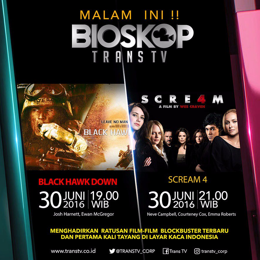 TRANSTV_CORP's tweet image. MALAM INI filmnya seru lho tweeps.....malam jumat yg menegangkan di #bioskoptranstvisback jam 19.00 &amp;amp; 21.00 WIB
