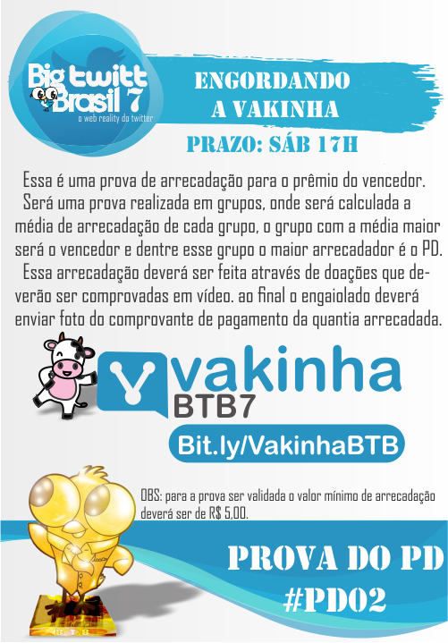 bigtwittbrasil's tweet photo. #PD02: Engordando a Vakinha (https://t.co/EQfaIjwIAl) 
Prazo: 17h de Sábado (02/06)
@BTB7_Yan https://t.co/LPkTgqIRZI