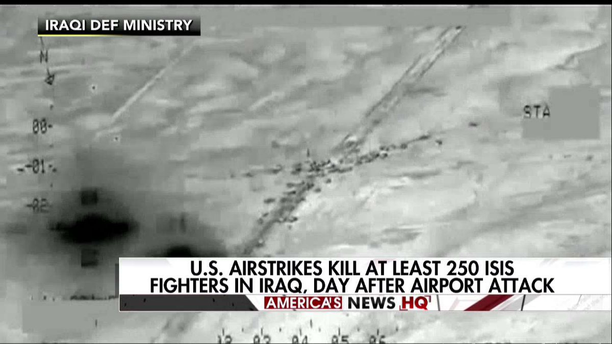 FoxNews's tweet image. News Alert: U.S. airstrikes kill at least 250 ISIS fighters in Iraq after airport attack.