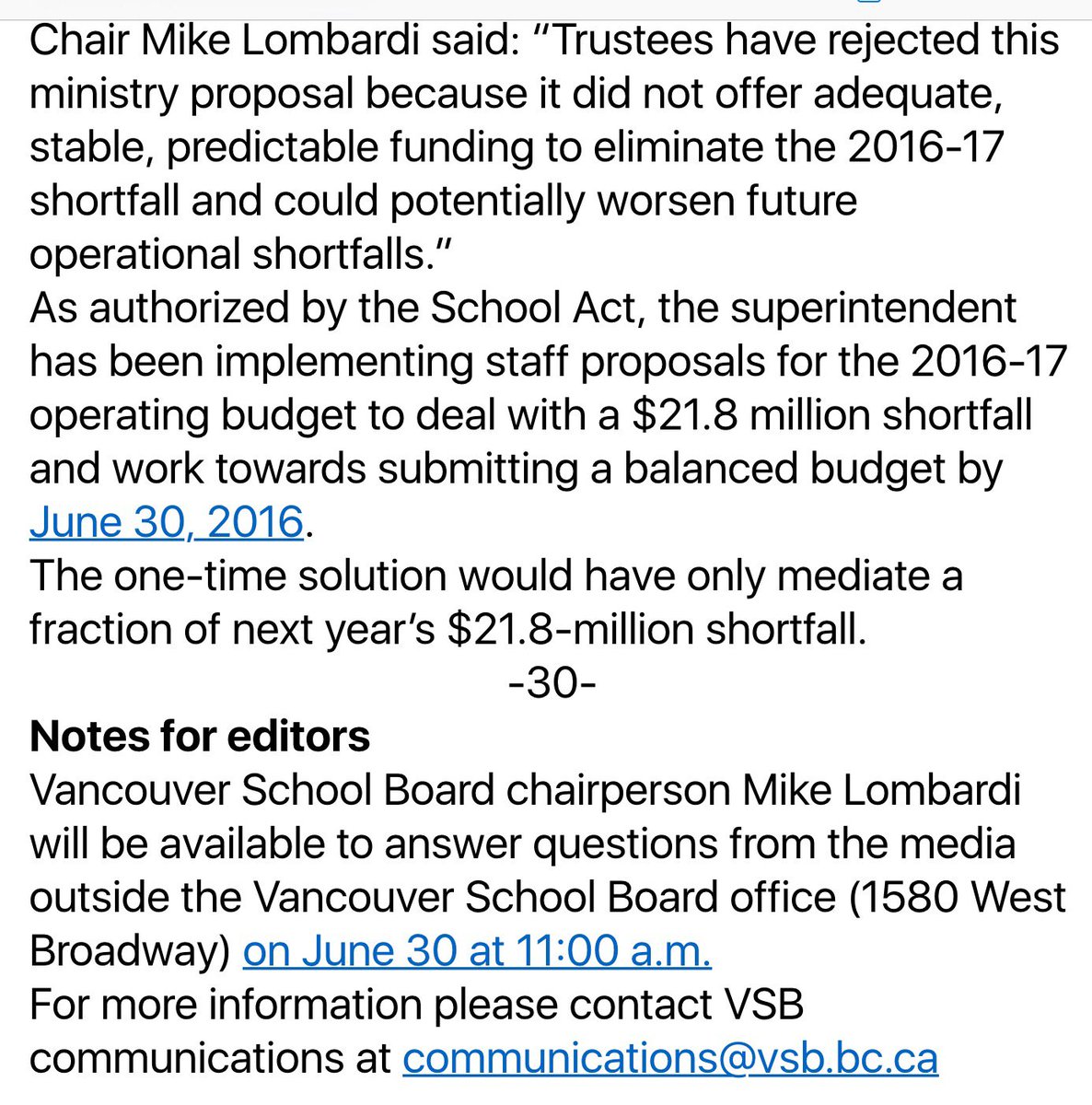 LombardiMike's tweet photo. #VS39 declines Ed Minister’s offer to sell district capital assets to fund operating costs. #bced #bcpoli #vanpoli https://t.co/0QVKAxH7mf