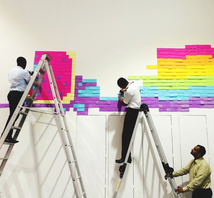 TBT to our post-it wall. What would you like to see for the art season in September? #a4space #postit #wallart