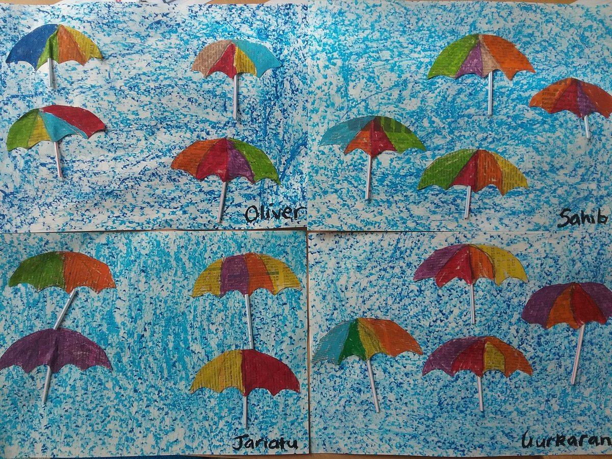 harvteacher's tweet photo. Yesterday we learnt to use stencils to carefully make umbrellas #artweek https://t.co/8lSYLHsvC9