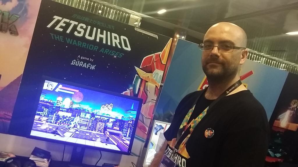 gamelab's tweet photo. Carlos de @gurafik mostrando el Tetsuhiro : the warrior arises. Desde el Indiehub #gamelab16 https://t.co/7yZyzVYdz6