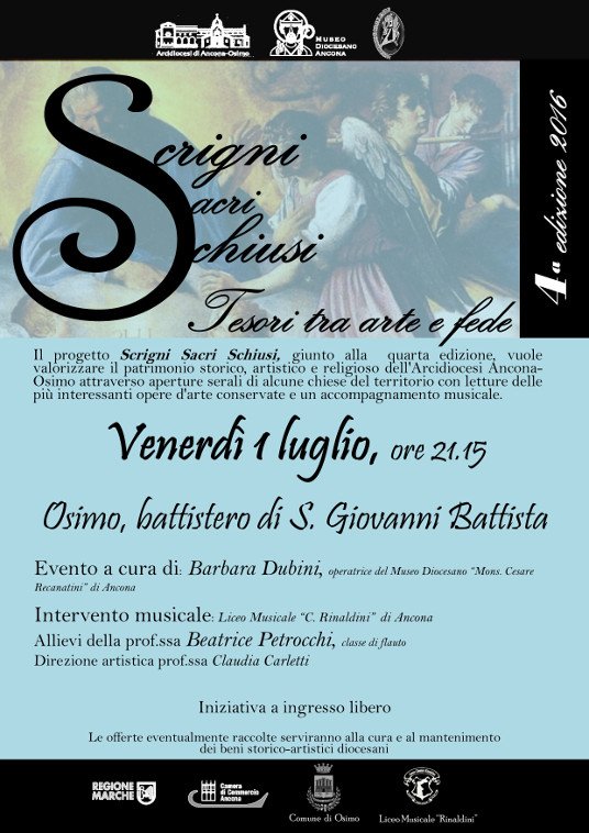 #scrignisacri 2016 prosegue ad #Osimo con il Battistero di S.Giovanni Battista venerdì 1 luglio h 21.15