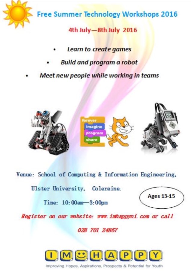 IMHAPPYteam's tweet photo. Signup #technology #camp starts #Monday @UlsterUni #fun #coding #gamemaking #rototics @STEMNETW5 @CamLo1 @STEMAware https://t.co/BucPeu9NsZ