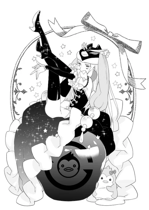トーン貼って効果入れて飾り枠描いてできた 