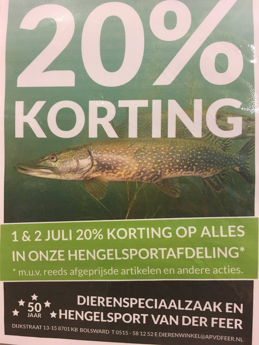 1&amp;2 juli 20% korting op alles van onze hengelsportafdeling.