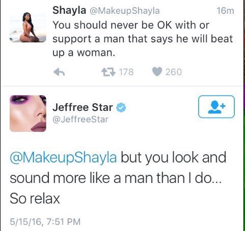 saraabena's tweet photo. please don't contribute to jeffree star cosmetics, he is a sexist and racist pig and doesn't deserve any success. https://t.co/1XKYBgPpki