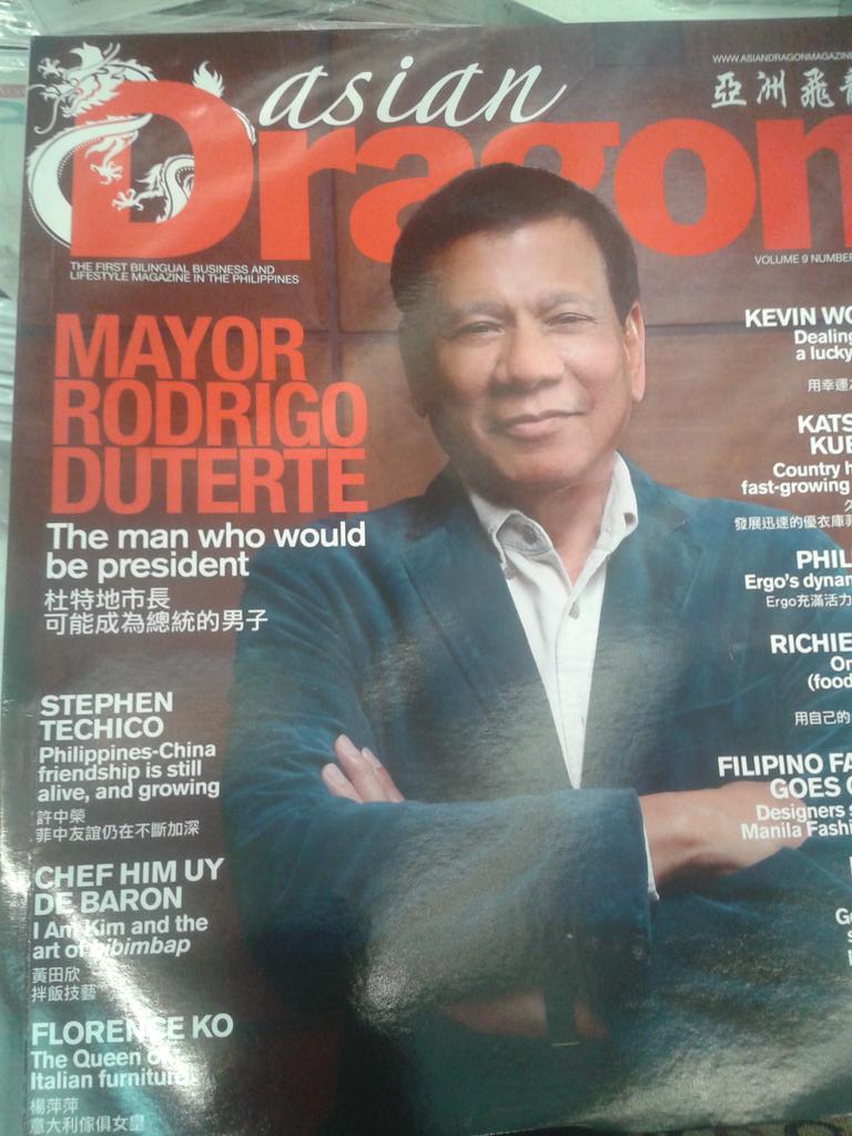 leslie89524's tweet photo. "The man who would be president", last year's Asian Dragon mag said. Today, HE IS PRESIDENT #Du30SaJune30 https://t.co/gQ973CfV5j