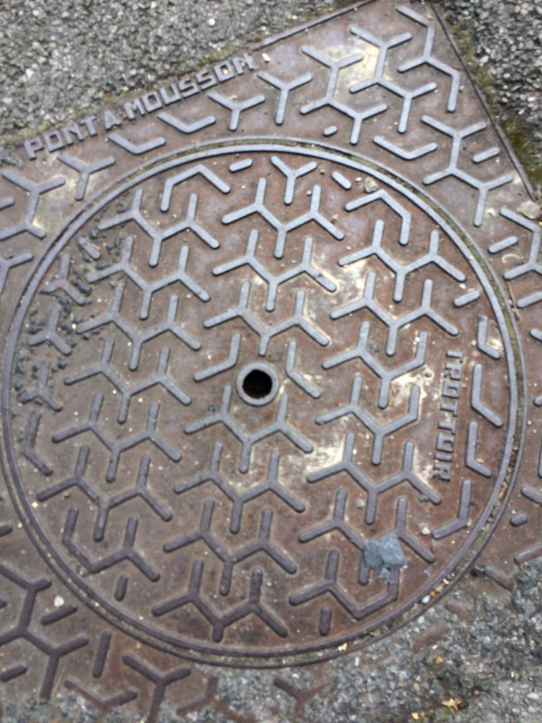 Off to French pharmacy. Distracted by skeletal formulae on drain covers: 2-methyl pentane is difficult to spot.